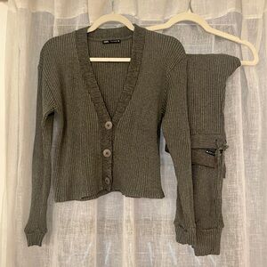 Zara Grey Ribbed Cardi & Leggings Lounge Travel Set